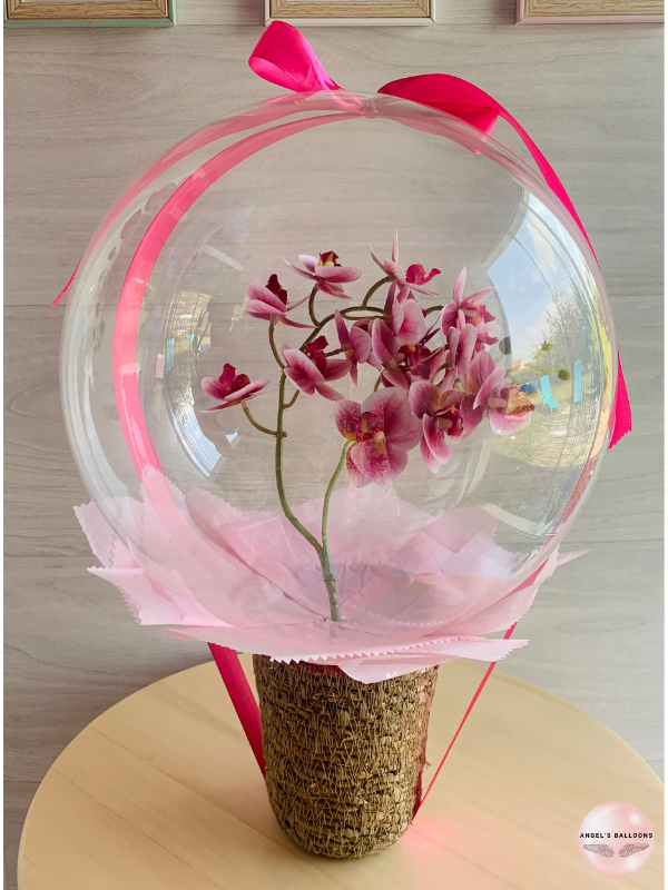 Bulle fleurie Anaïs personnalisable avec orchidée rose et son panier